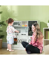 Qaba Play Kitchen, Kids Kitchen Playset w/ Play Phone & Chalkboard, Pink
