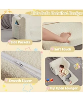 gaomon 2-in-1 Kids Sofa Chair for Toddlers, Comfortable Sherpa Fold-Out Couch, Convertible Lounger with Armrest & Side Pocket, Perfect for Playrooms