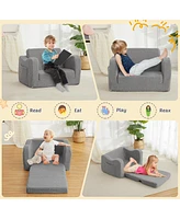 gaomon 2-in-1 Kids Sofa Chair for Toddlers, Comfortable Sherpa Fold-Out Couch, Convertible Lounger with Armrest & Side Pocket, Perfect Playrooms