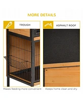 48" 2-Story Large Rabbit Hutch Bunny Cage Wooden Pet House Metal Frame with Individual Room, Ramp, No Leak Tray, Feeding Trough, Waterproof Aspha