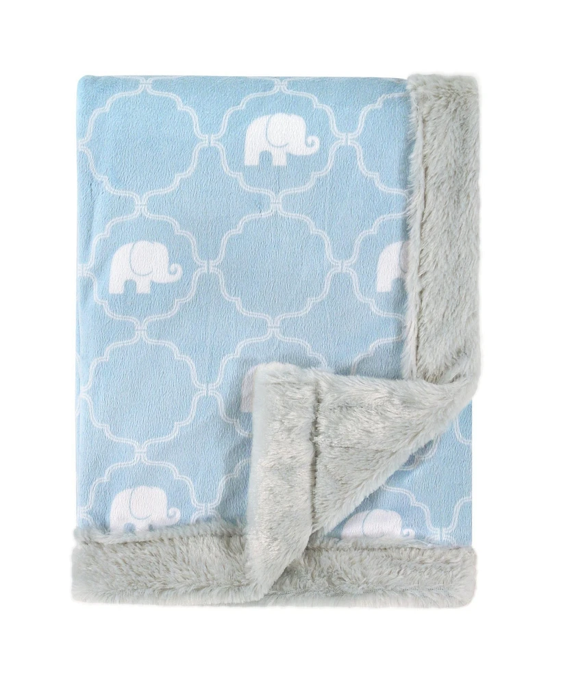 Hudson Baby Infant Boy Plush Blanket with Furry Binding and Back, Elephant, One Size