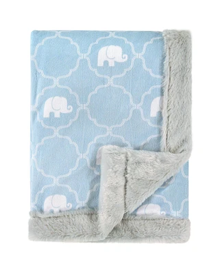 Hudson Baby Infant Boy Plush Blanket with Furry Binding and Back, Elephant, One Size