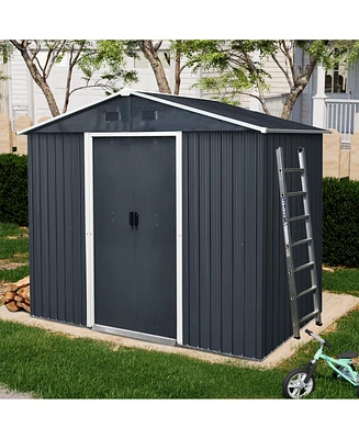 Streamdale Furniture 8ft x 4ft Outdoor Metal Storage Shed with Sliding Door and foundation for Backyard, Patio, Lawn (Black and White)