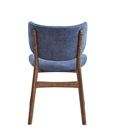 Streamdale Furniture Bevis Side Chair (Set-2), Blue Fabric & Walnut Finish