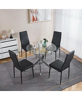 Streamdale Furniture Dining Table with cross metal leg and tempered glass,Modern Space Saving Kitchen Table for Living Room,chrome legs