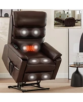 Streamdale Furniture Brown Leatheraire Dual Motor Infinite Position Up to 350 Lbs Power Lift Recliner Chair with Power