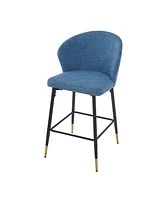 Counter Height Bar Stools Set of 2, Jacquard Upholstered Bar Chairs, Metal Footrest and Frame for Kitchen,Dining Room,28"H Seat Height, Blue