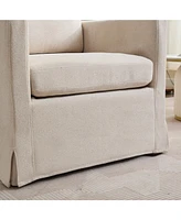 29.92'' Swivel Accent Chair, Upholstered Skirted Swivel Chair with Removable Back Cushion, 360 Degree Comfy Armchair for Living Room, Nursery, Lounge