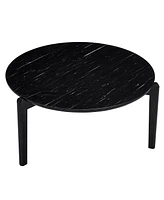 Living Room Coffee Table: Modern and stylish 36 inch round small coffee table, imitation marble tabletop with rubber wood solid wood legs