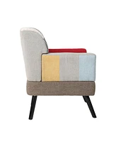 Streamdale Furniture Patchwork Accent Chair, Mid Century Modern Fabric Club Chair for Bedroom Comfy, Colourful Single Sofa Chair for Livingroom, Bedro