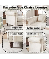 81-inch Chenille Face-to-face Chaise Lounge with Two Pillows,Nailhead trim,Button Tufted Design and Rolled Arms for Lounge