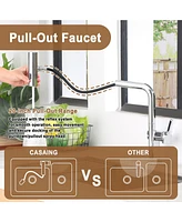 Mondawe 360° Swivel Single Handle Pull Out Sprayer Kitchen Faucet