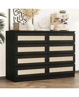 gaomon 8 Drawer Double Dresser For Bedroom, Rattan Chest Of Dressers