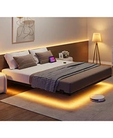 gaomon Floating Bed Frame, Size Bed Frame with Led Lights, Charging Station