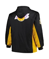 Mitchell & Ness Men's Black Los Angeles Lakers Big Tall Hardwood Classics Team Og 2.0 Anorak Hoodie Quarter-Zip Windbreaker Jacket