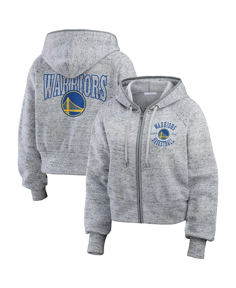 Wear by Erin Andrews Women's Heather Gray Golden State Warriors Speckled Radiator Full-Zip Hoodie