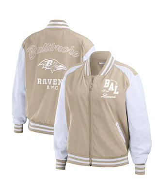 Wear by Erin Andrews Women's Tan Baltimore Ravens Tonal Full-Zip Bomber Jacket