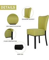 Slickblue Set of 2 Upholstered Dining Chairs Pu Leather Dining Room Side Chairs, Green