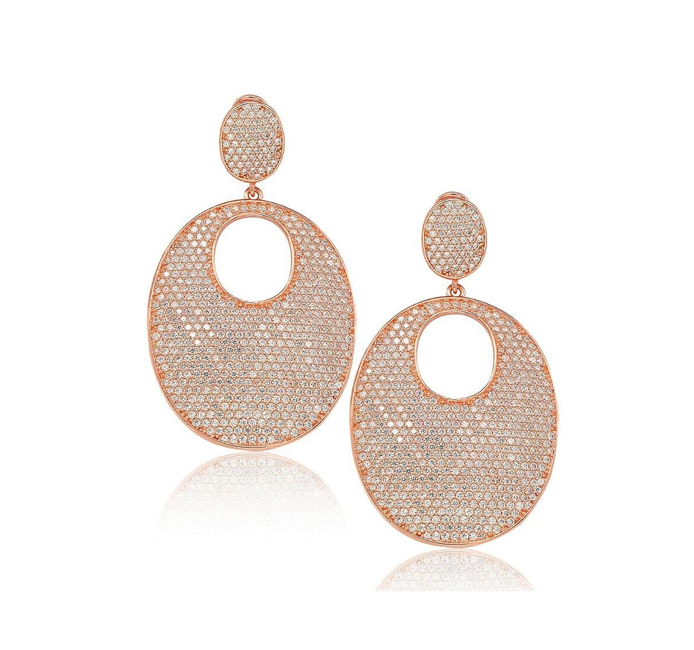 Suzy Levian New York Suzy Levian Rose Sterling Silver Cubic Zirconia Pave Oval Earrings