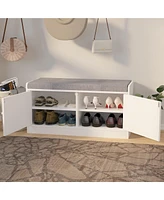 Streamdale Furniture Shoe Storage Bench with 2 Door Cabinet, Entryway Bench with Shoe Storage, Shoe Bench with Cushion, Adjustable Shelves, Shoe Rack