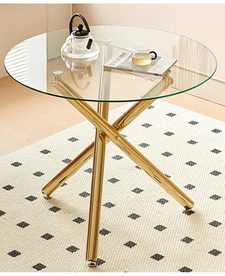 Streamdale Furniture Golden Dining Table with metal leg and glass,Modern Space Saving Kitchen Table for Living Room