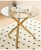 Streamdale Furniture Golden Dining Table with metal leg and glass,Modern Space Saving Kitchen Table for Living Room