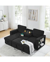 Streamdale Furniture Linen Upholstered Sleeper Sectional Sofa, Shaped Modular Convertible Sofa with Storage Chaise,There are two cup holders in the mi