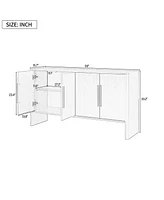 4-Door Large Storage Retro Sideboard with Adjustable Shelves and Long Handles for Kitchen, Dining Room and Living Room (Black)