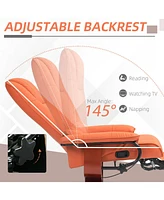 Faux Leather Manual Recliner, Adjustable Swivel Lounge Chair with Footrest, Armrest and Wrapped Wood Base for Living Room, Orange