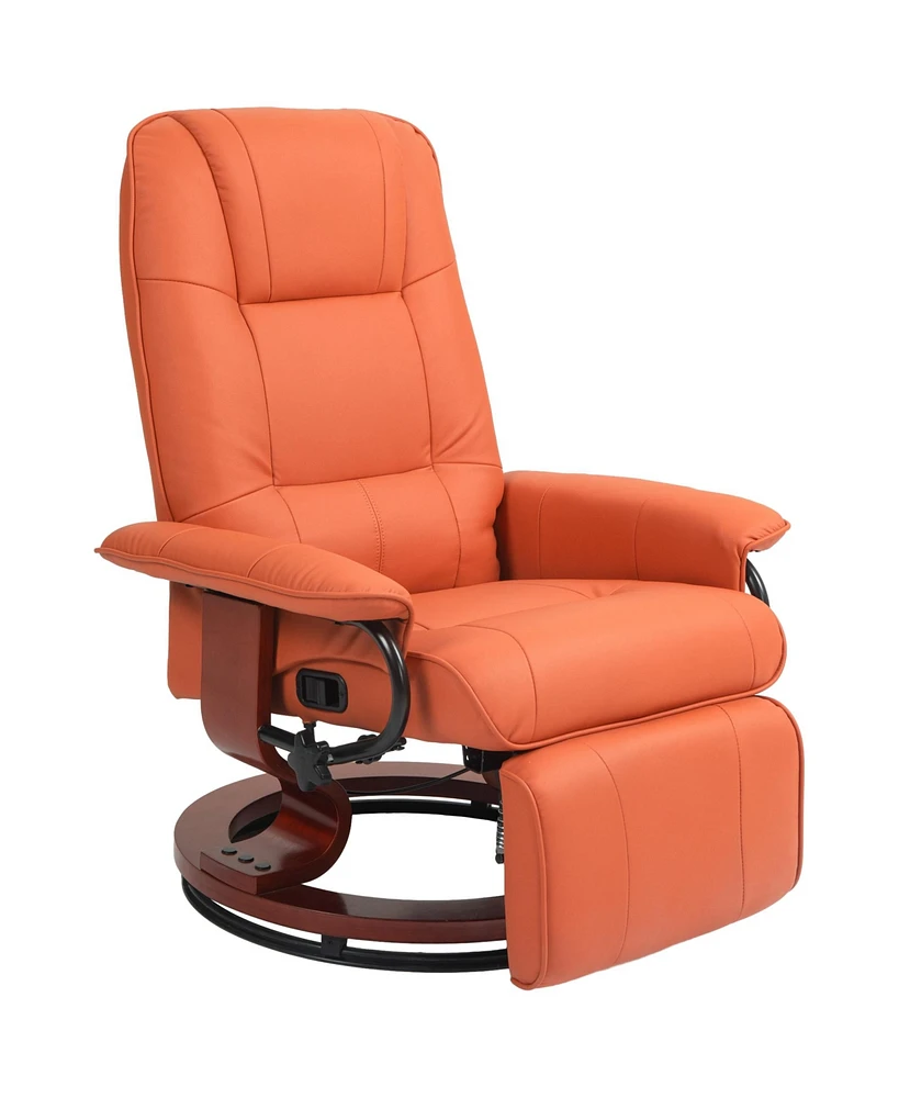 Streamdale Furniture Faux Leather Manual Recliner, Adjustable Swivel Lounge Chair with Footrest, Armrest and Wrapped Wood Base for Living Room, Orange