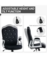 Vinsetto Home Office Chair, Velvet Computer Chair, Button Tufted Desk Chair with Swivel Wheels, Adjustable Height, and Tilt Function, Black
