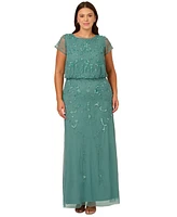 Adrianna Papell Plus Sequined-Mesh Evening Gown