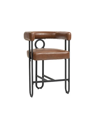 Streamdale Furniture Bar Stools Set of 1, Modern Bar Stool with Back, Black Metal Frames, Upholstered Bar Stools for Kitchen Island, Pub, Club (Light