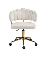 Velvet Home Office Desk Chair, Modern Cute Computer Chair, Wheels Swivel Height Adjustable Swivel Task Chair for Home Office (Beige Velvet)