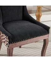 Ultra Side Dining Chair, Thickened fabric chairs with neutrally toned solid wood legs, Bronze nail head, Set of 2,Leopard Print