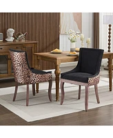 Streamdale Furniture Ultra Side Dining Chair, Thickened fabric chairs with neutrally toned solid wood legs, Bronze nail head, Set of 2,Leopard Print