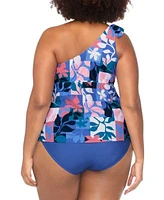 Raisins Curve Trendy Plus Size Marita Asymmetric Tankini Top Costa Ruched Bikini Bottoms