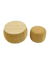 Round Storage Ottoman, 2 in 1 Function, Work as End table and Ottoman,with small seat,Dark yellow(25"x25"x14.7") ow
