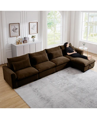 Streamdale Furniture Large L Shape Sectional Corduroy Sofa,Deep Seat Couch with Storage Footstool and 4 Waist Pillows