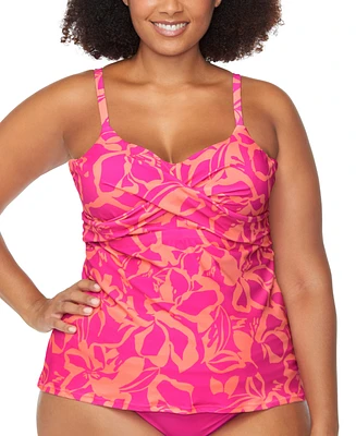 Raisins Curve Trendy Plus Aries Printed Ruched-Front Tankini