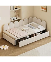 Streamdale Furniture Twin size Upholstered Daybed with 2 Drawers, Velvet Sofabed with Soft Fabric Headboard, No Box-spring Needed, Beige