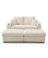 Loveseat with Ottomans,Corduroy Fabric Modular Sectional Sofa,Comfy Deep Plush Couch with Ottomans and Two Pillows,for Small Spaces, Living Room,Bedro