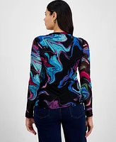 I.n.c. International Concepts Women's Long-Sleeve Mesh Crewneck Top, Exclusively at Macy's