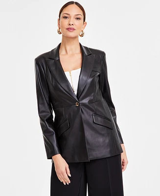 I.n.c. International Concepts Women's Faux-Leather Single-Button Blazer, Exclusively at Macy's