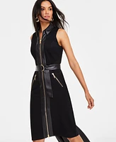 I.n.c. International Concepts Women's Belted Mixed-Media Dress, Exclusively at Macy's