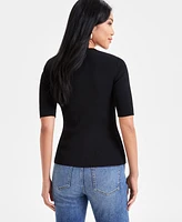 I.n.c. International Concepts Women's Elbow-Sleeve Asymmetrical Studded Sweater Top, Exclusively at Macy's