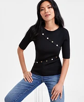 I.n.c. International Concepts Women's Elbow-Sleeve Asymmetrical Studded Sweater Top, Exclusively at Macy's