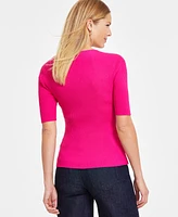 I.n.c. International Concepts Women's Elbow-Sleeve Asymmetrical Studded Sweater Top, Exclusively at Macy's