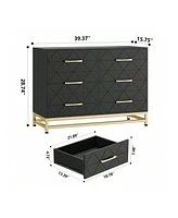 gaomon Dresser For Bedroom With 6 Drawer Double Dressers, Modern Wooden Dresser Chest, Beside Table For Closet, Nursery