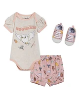 Harry Potter Baby Girls Bodysuit, Shorts and Shoes 3 Piece Outfit Set